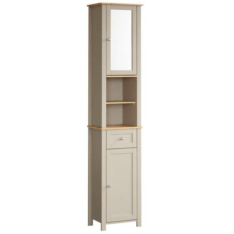 Bath Vida Priano 2 Door Tall Cabinet With Mirror - Grey & Oak