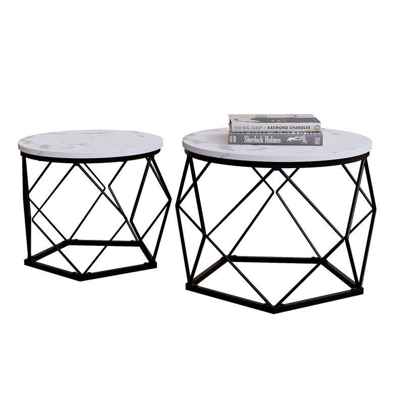 Vida Designs Brooklyn Nest of 2 Geometric Tables - Marble