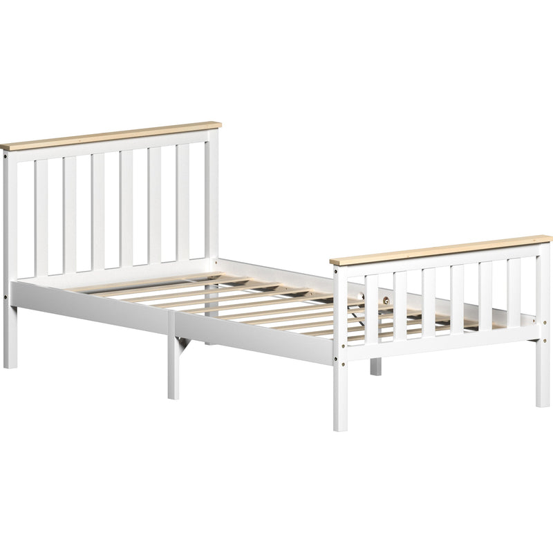 Vida Designs Milan 3ft Single Wooden Bed - High Foot - White & Pine