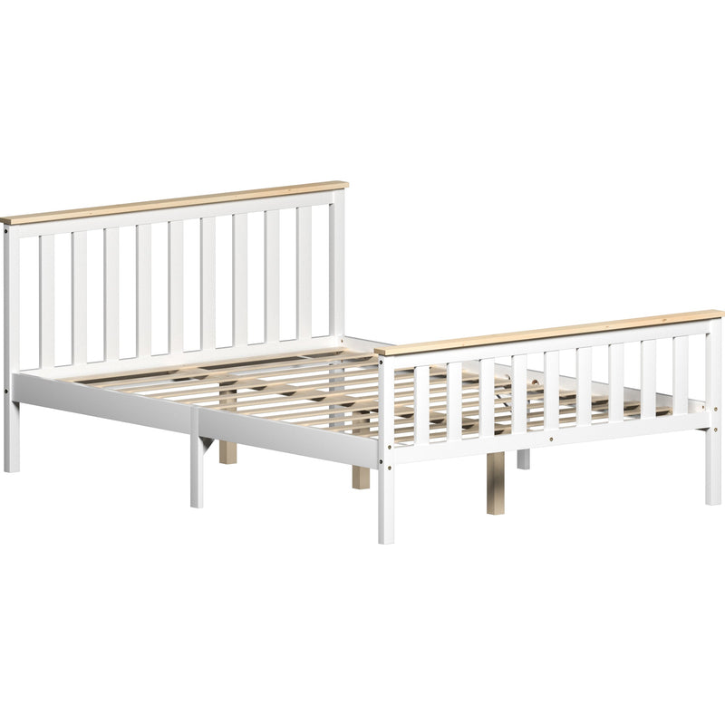 Vida Designs Milan 4ft6 Double Wooden Bed - High Foot - White & Pine