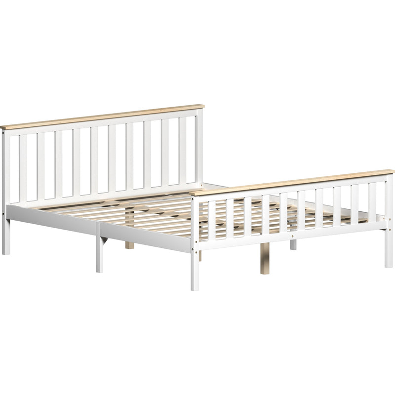 Vida Designs Milan 5ft King Size Wooden Bed - High Foot - White & Pine