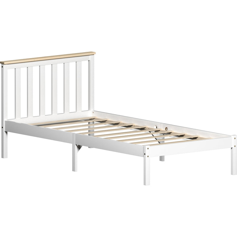 Vida Designs Milan 3ft Single Wooden Bed - Low Foot - White & Pine