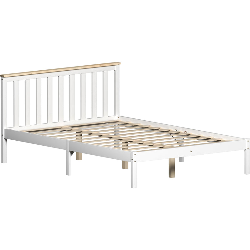 Vida Designs Milan 4ft6 Double Wooden Bed - Low Foot - White & Pine