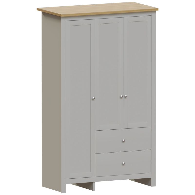 Vida Designs Arlington 3 Door 2 Drawer Wardrobe - Grey