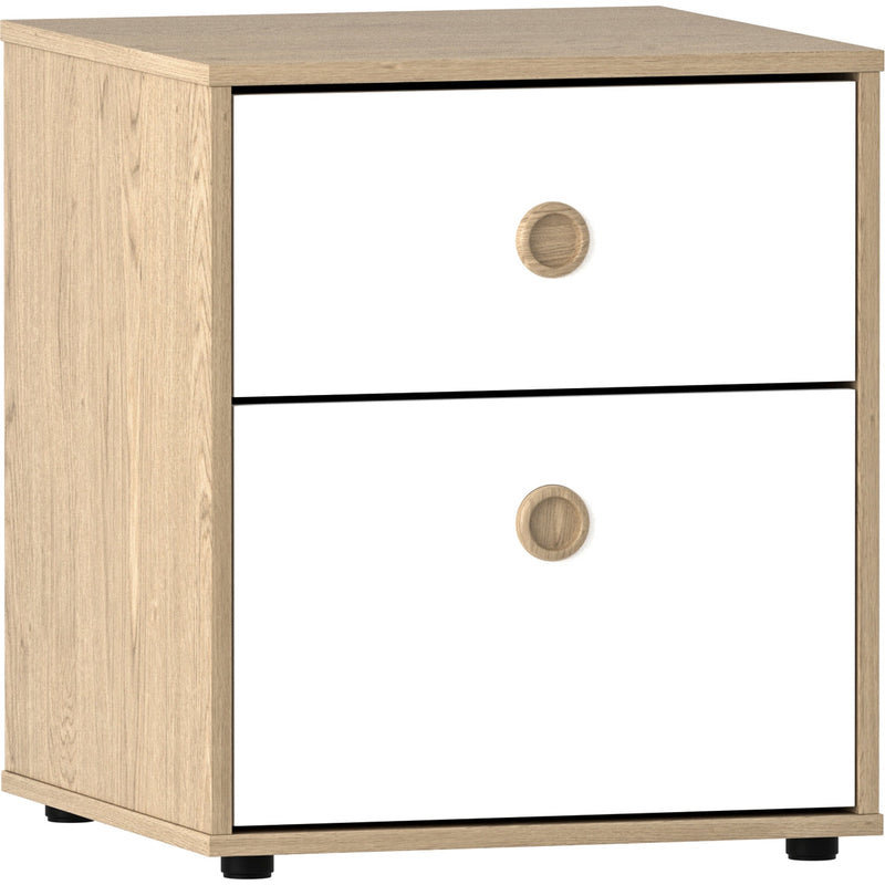 Junior Vida Neptune 2 Drawer Bedside Table - White & Oak