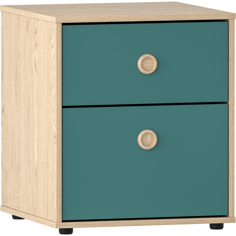 Junior Vida Neptune 2 Drawer Bedside Table - Blue & Oak