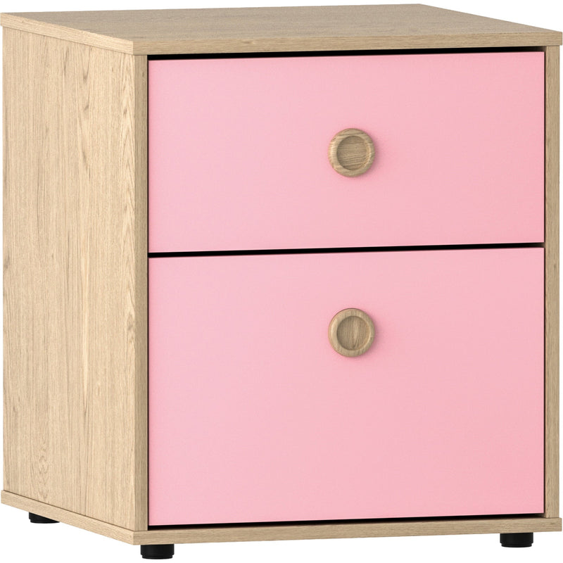 Junior Vida Neptune 2 Drawer Bedside Table - Pink & Oak