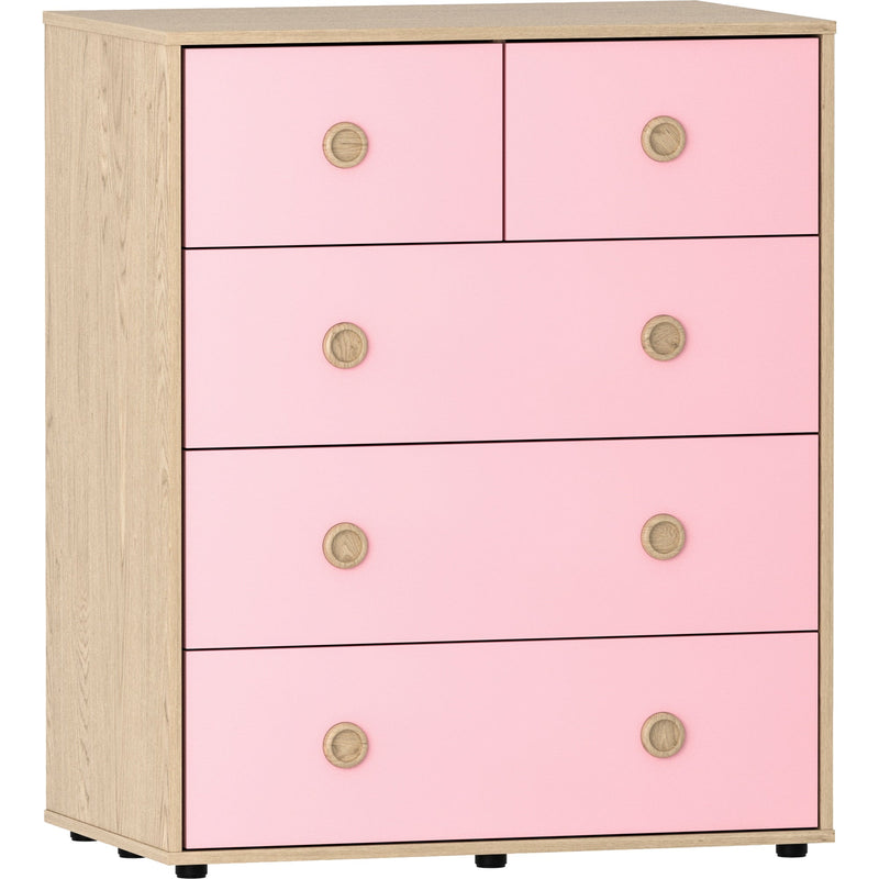 Junior Vida Neptune 5 Drawer Chest - Pink & Oak