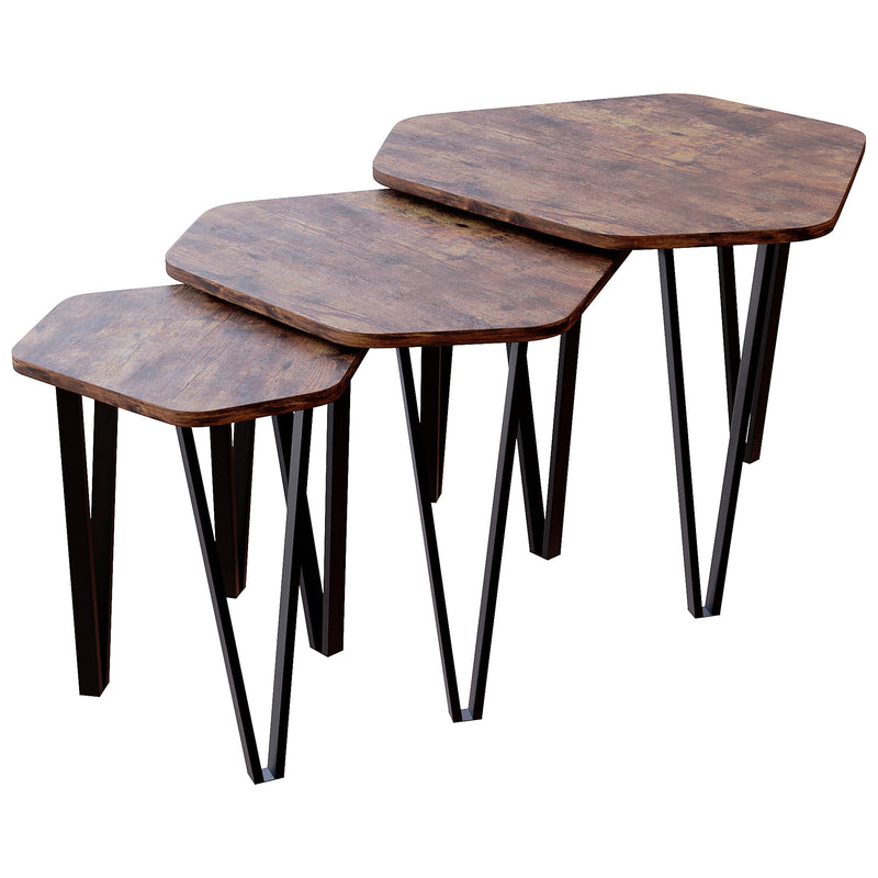 Vida Designs Brooklyn Nest of 3 Tables - Dark Wood