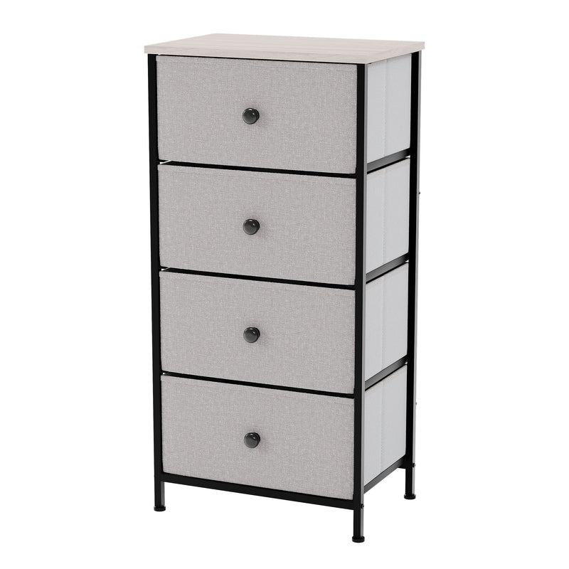 Vida Designs Chorley 4 Drawer Fabric Drawer Chest - Beige & Grey Wood