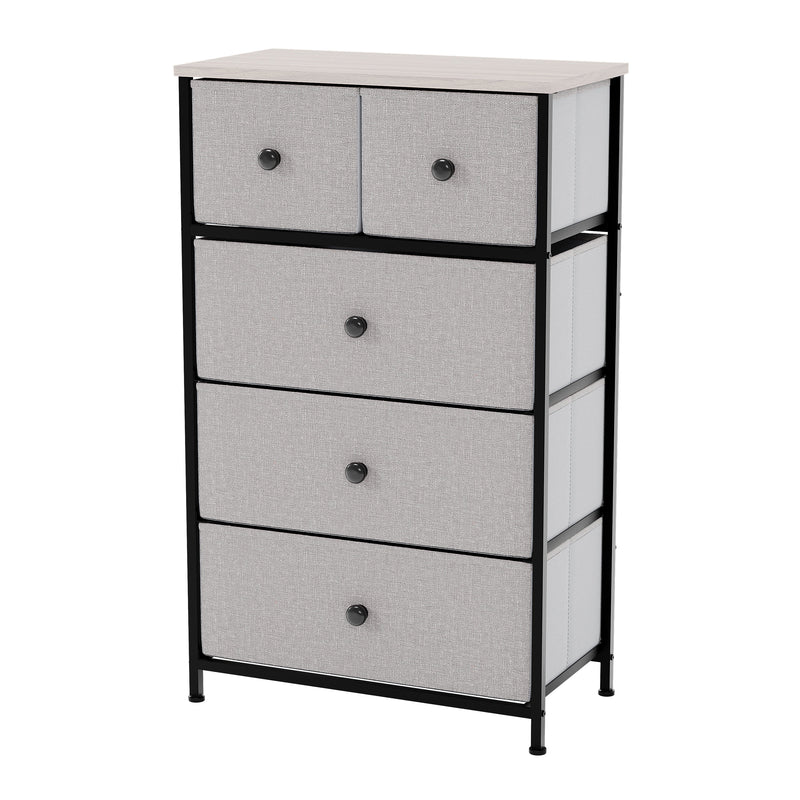 Vida Designs Chorley 5 Drawer Fabric Drawer Chest - Beige & Grey Wood