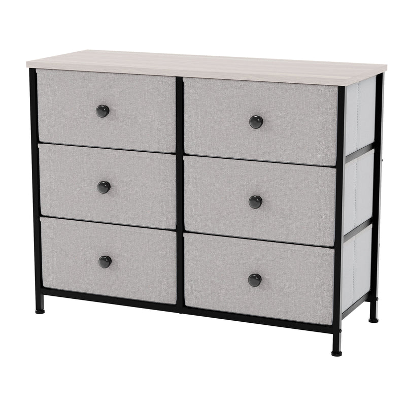 Vida Designs Chorley 6 Drawer Fabric Drawer Chest - Beige & Grey Wood