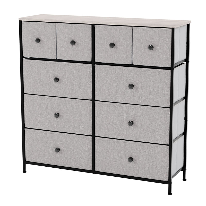 Vida Designs Chorley 10 Drawer Fabric Drawer Chest - Beige & Grey Wood