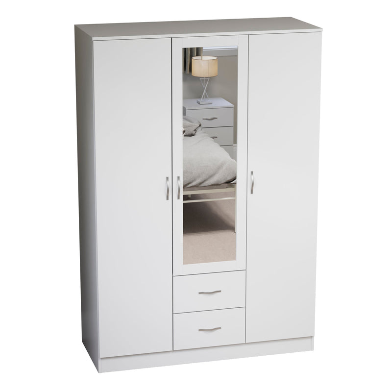 Vida Designs Riano 3 Door 2 Drawer Mirrored Wardrobe - White