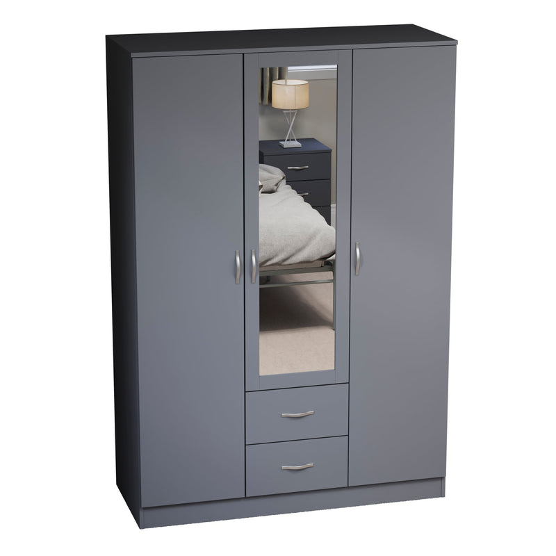 Vida Designs Riano 3 Door 2 Drawer Mirrored Wardrobe - Grey