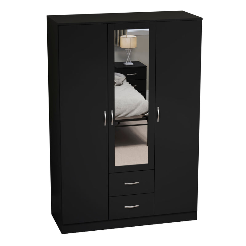 Vida Designs Riano 3 Door 2 Drawer Mirrored Wardrobe - Black