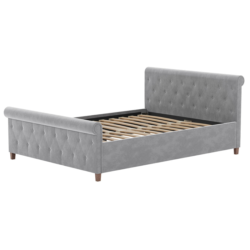 Vida Designs Vittorio Double Bed - Light Grey Velvet