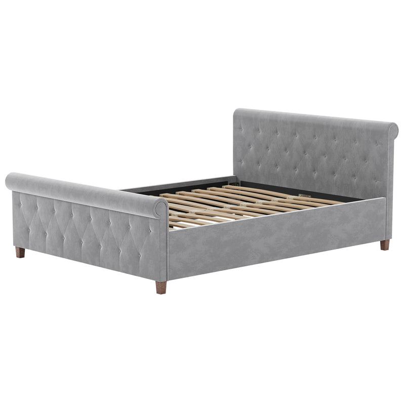 Vida Designs Vittorio King Size Bed - Light Grey Velvet