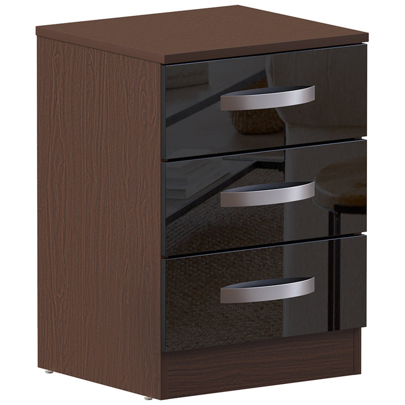 Vida Designs Hulio 3 Drawer Bedside Cabinet - Walnut & Black