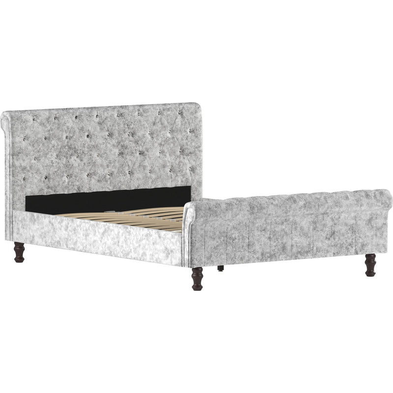 Vida Designs Violetta 5ft King Size Bed - Crushed Velvet Silver