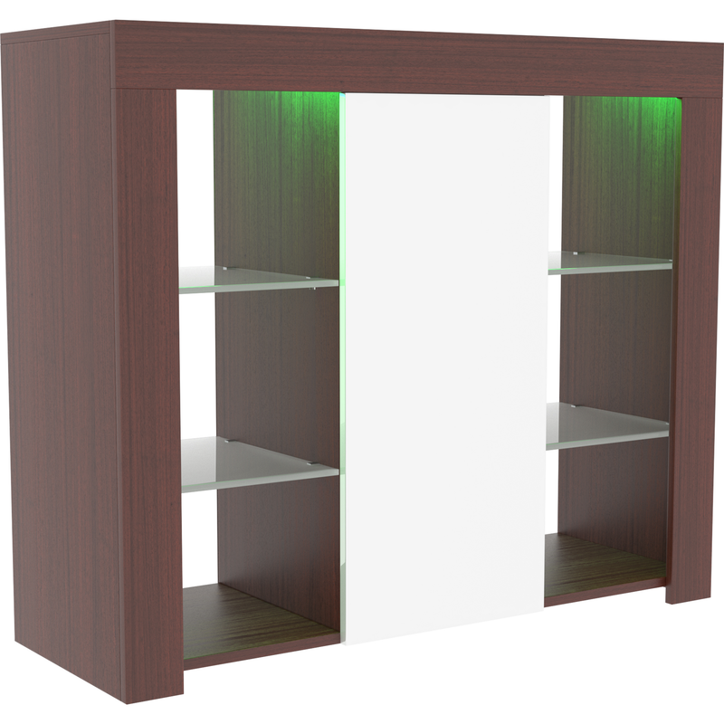 Vida Designs Azura 1 Door Large LED Sideboard - Walnut & White