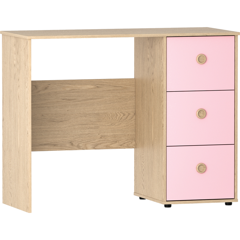 Junior Vida Neptune 3 Drawer Desk - Pink & Oak