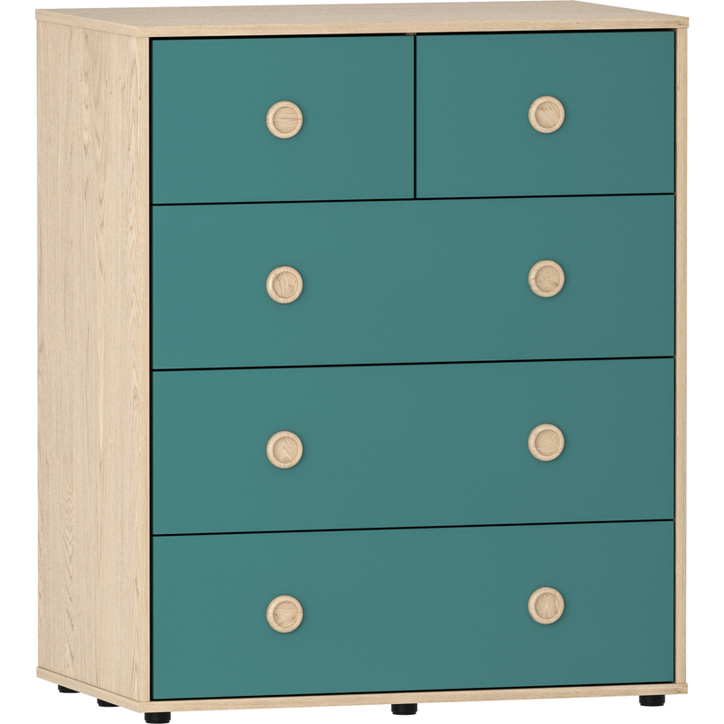 Junior Vida Neptune 5 Drawer Chest - Blue & Oak