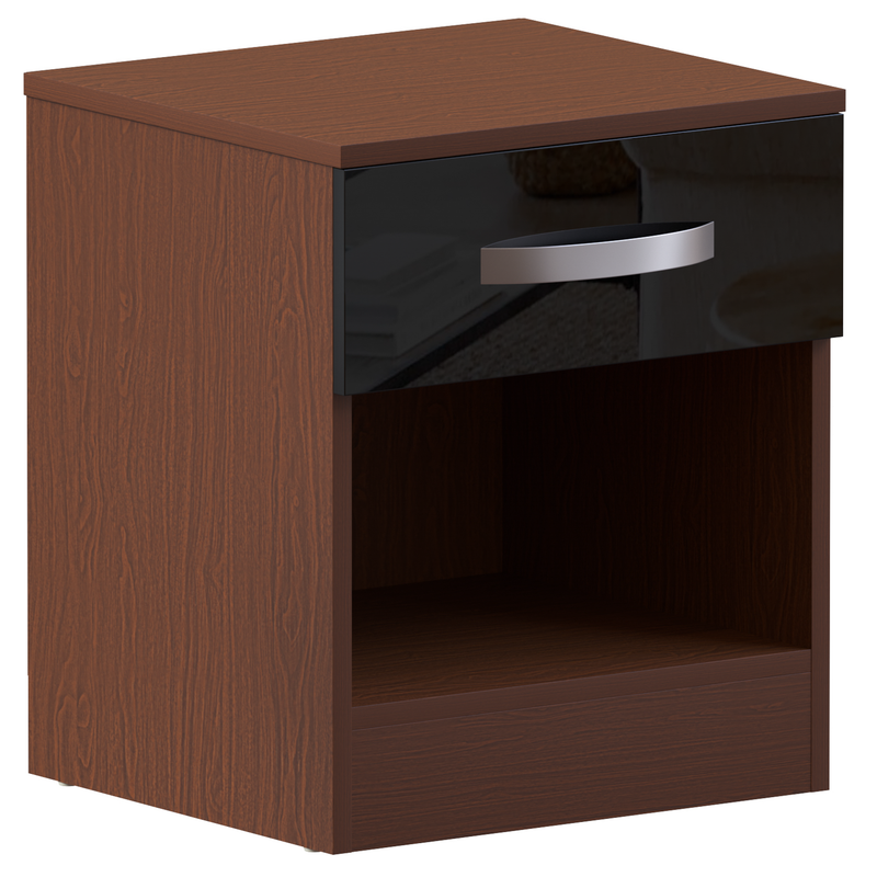 Vida Designs Hulio 1 Drawer Bedside Cabinet - Walnut & Black